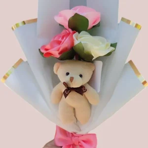 Ramo de rosas eternas con osito de peluche Ramo de rosas eternas con osito de peluche