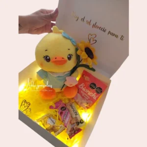 Caja Regalo Patito con Girasol y Dulces Caja Regalo Patito con Girasol y Dulces
