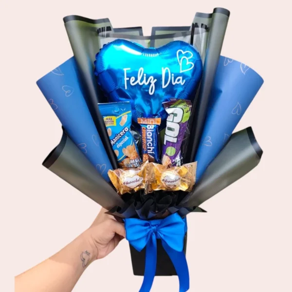 Ramo de Chocolates para Hombre con Globo Feliz DíaRamo de Chocolates para Hombre con Globo Feliz Día